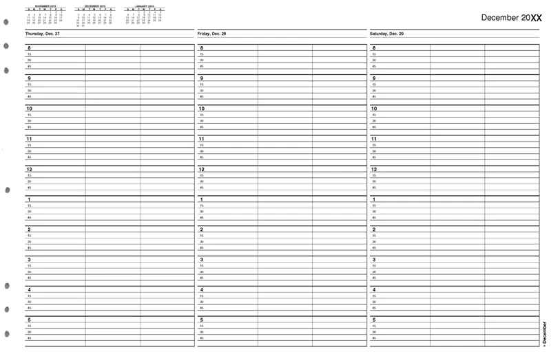 TIME52 TimeScan 3 Column Looseleaf Pages 15 Minute Interval 8am-6pm 17 ...